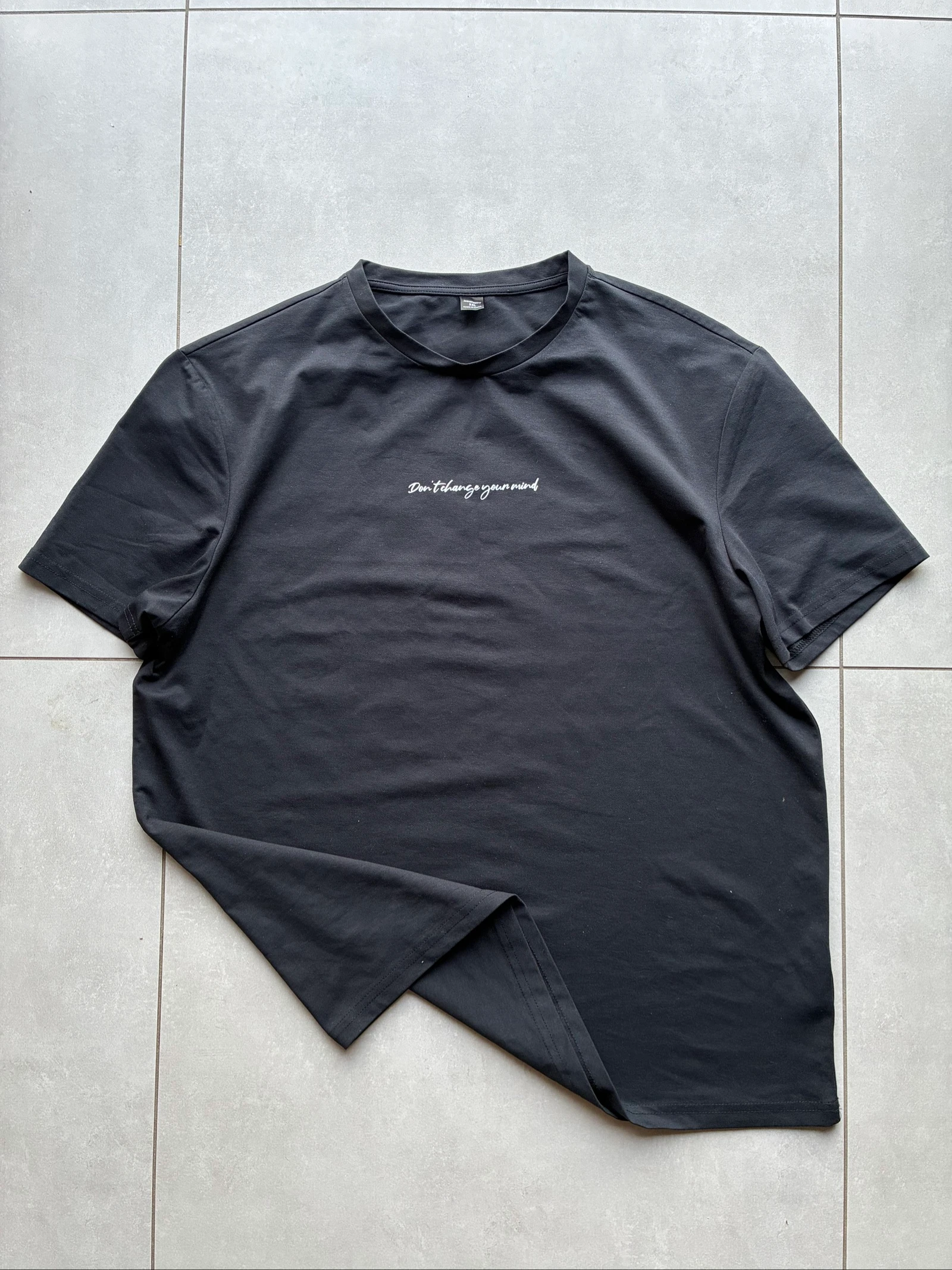 T-Shirt Vintage Preto Never Stop Trying Floqué Costas Y2K Streetwear Oversize XXL Graphic Tee – photo 2